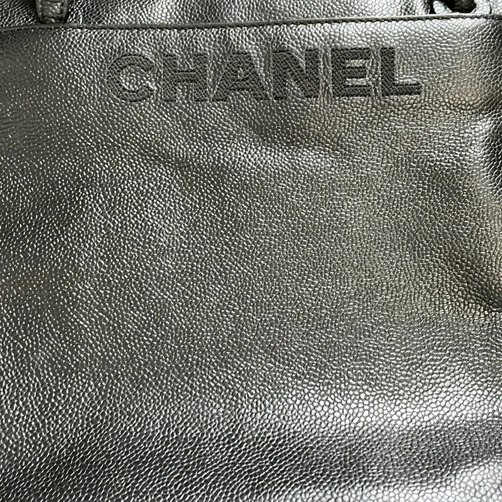 CHANEL Caviar Embroidered Logo Shoulder Bag